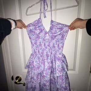 Floral Halter Dress in Purple and White